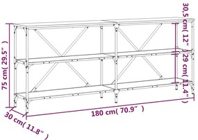 Τραπέζι Κονσόλα Καφέ Δρυς 180x30x75 εκ. Επεξ. Ξύλο/Σίδηρος - Καφέ