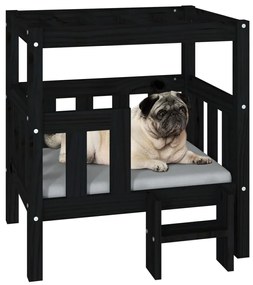 vidaXL Κρεβάτι Σκύλου Μαύρο 65,5x43x70 εκ. από Μασίφ Ξύλο Πεύκου