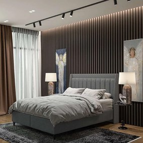 Κρεβάτι Harmony 09-1522 Με Αποθηκευτικό Χώρο Και Στρώμα 07-780 207x174x126,5cm Grey Υπέρδιπλo Velvet