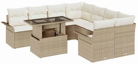 vidaXL Σετ Καναπέ Κήπου με μαξιλάρι 9 pcs Μπεζ Πολυ ράταν