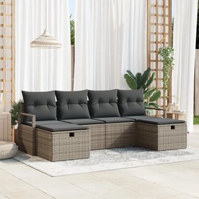 vidaXL Σετ 6 τεμαχίων καναπέ κήπου με μαξιλάρια Γκρι Πολυ-ρατάν, vidaXL Διθέσιος καναπές κήπου με μαξιλάρια Γκρι Πολυ-ρατάν