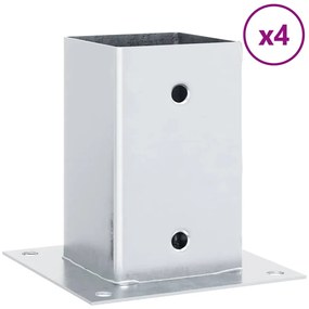 vidaXL Βάσεις στύλων τετράγωνες 4 τεμάχια Ασημί Γαλβανισμένος χάλυβας