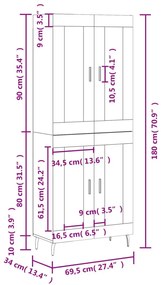 Ντουλάπι Γκρι Σκυροδέματος 69,5x34x180 εκ. Επεξεργασμένο Ξύλο - Γκρι