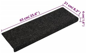 Πατάκια Σκάλας 15 τεμ. Μαύρα 65x21x4 εκ. Βελονιασμένο Ύφασμα - Μαύρο