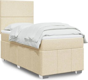 vidaXL Κρεβάτι Boxspring με Στρώμα Κρεμ 90x190 εκ.Υφασμάτινο