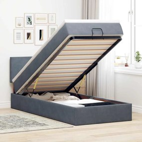 vidaXL Οθωμανικό κρεβάτι με στρώμα&amp;LEDs Σκούρο γκρι 100x200cm Βελούδο