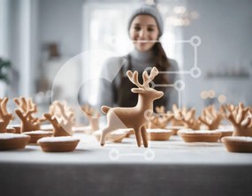 Intra Συλλεκτικό Ξύλινο Παζλ Plywood  4mm - Γυναίκα με μπισκότα ταράνδων στο τραπέζι Σε Ξύλινο Κουτί - Διαστάσεις: 10x10 cm – 25 κομμάτια