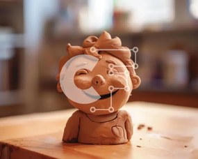 Intra Συλλεκτικό Ξύλινο Παζλ Plywood 4mm - Πήλινο ειδώλιο αγοριού σε ξύλινο τραπέζι Σε Ξύλινο Κουτί - Διαστάσεις Puzzle: 10x10 cm – 25 κομμάτια