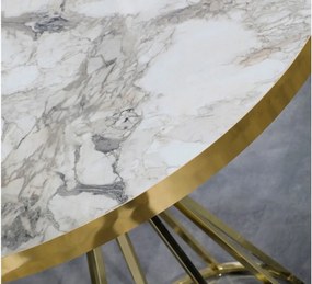 Stewehome Στρογγυλό Τραπέζι Φαγητού Χρυσή Βάση &amp;amp; Λευκό Μάρμαρο 90x90 cm