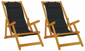 vidaXL Καρέκλες παραλίας  2 τεμάχια, μαύρο, από ξύλο ακακίας και ύφασμα.