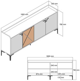 Μπουφές C9433.04 Μελαμίνη Καρυδί και Ανθρακί 180x35x78.6Υεκ. 180x35x78.6 εκ.