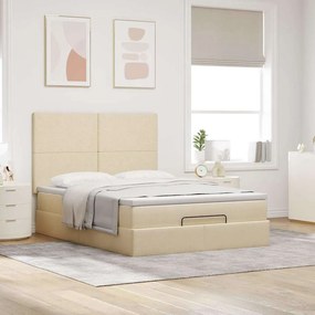 vidaXL Οθωμανικό κρεβάτι με στρώμα &amp; LEDs Cream 140x200 cm Ύφασμα