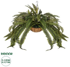 20622 GloboStar® Artificial Garden FERN HANGING PLANT 20622 Τεχνητό Κρεμαστό Διακοσμητικό Φυτό Φτέρης Π90 x Μ90 x Y70cm