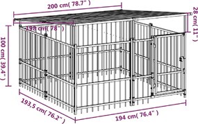 vidaXL Υπαίθριο Κλουβί Σκύλων με Οροφή από Χάλυβα 3,75 μ²
