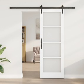 vidaXL Συρόμενη Πόρτα με Σετ Υλικών 'ORKDAL' Λευκό Στερεό Ξύλο & Γυαλί