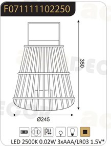 Φανάρι LED Με Μπαταρία Aca Strudel F0711111 Bamboo