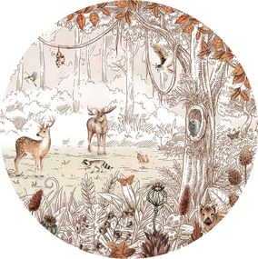 Forest Friends Autumn Ταπετσαρια Τοιχου Καφε Στρογγυλη 80cm