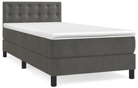 vidaXL Κρεβάτι Boxspring με Στρώμα Σκούρο Γκρι 100x200 εκ. Βελούδινο