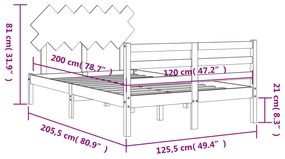 Πλαίσιο Κρεβατιού με Κεφαλάρι Λευκό 120x200 εκ. Μασίφ Ξύλο - Λευκό