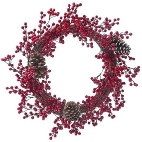 Χριστουγεννιάτικο Στεφάνι Με Berries &amp; Κουκουνάρια 82411 60cm Red