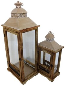 Lantern Retrica Inart set of 2 aluminum in dark brown shade 30.5x22.5x75.5 εκ.