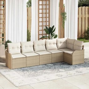 vidaXL Σετ Καναπέ Κήπου με μαξιλάρι 6 pcs Μπεζ Πολυ ράταν
