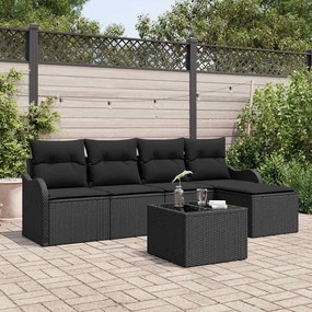 vidaXL Σετ Καναπέ Κήπου με μαξιλάρι 6 pcs Μαύρο Πολυ ράταν