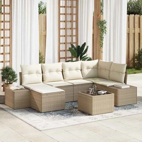 vidaXL Σετ Καναπέ Κήπου με μαξιλάρι 7 pcs Μπεζ και κρεμ Πολυ ράταν