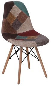 ART Wood Καρέκλα Τραπεζαρίας, Πόδια Οξιά, Κάθισμα PP με Ύφασμα Patchwork Καφέ  47x52x84cm [-Φυσικό/Patchwork-] [-Ξύλο/Ύφασμα-] ΕΜ123,82