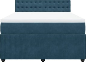 vidaXL Κρεβάτι Boxspring με Στρώμα Μπλε 140x190 εκ. Βελούδινο