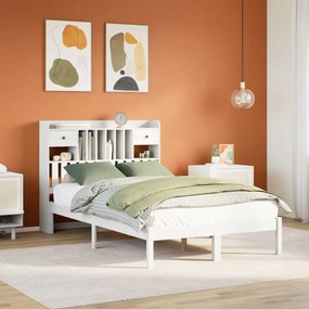 vidaXL Κρεβάτι Βιβλιοθήκη Χωρίς Στρώμα Λευκό 135x190 εκ Μασίφ Πεύκο