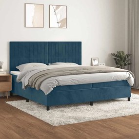 vidaXL Κρεβάτι Boxspring με Στρώμα Σκούρο Μπλε 200x200 εκ. Βελούδινο