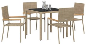 vidaXL Σέτ φαγητού για κήπο 5 pcs Μπεζ 90 x 90 x 75 cm συνθετικό ρατάν