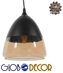 GloboStar® OLIVER 10001231 Vintage Κρεμαστό Φωτιστικό Οροφής Μονόφωτο 1 x E27 Μαύρο Μεταλλικό με Γυαλί Καμπάνα Φ20 x Y21cm