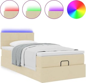 vidaXL Οθωμανικό κρεβάτι με στρώμα &amp; LEDs Cream 90x200 cm Ύφασμα