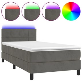 Κρεβάτι Boxspring με Στρώμα &amp; LED Σκ. Γκρι 80x200 εκ. Βελούδινο - Γκρι