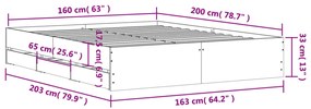 Πλαίσιο Κρεβατιού με συρτάρια Γκρι sonoma 160x200εκ. Επεξ. Ξύλο - Γκρι