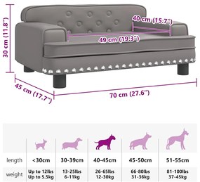vidaXL Κρεβάτι Σκύλου Γκρι 70 x 45 x 30 εκ. από Συνθετικό Δέρμα