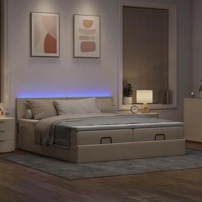 VidaXL Οθωμανικό κρεβάτι με στρώματα & LEDs Κρέμα 180x200cm ύφασμα