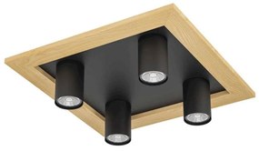 Φωτιστικό Οροφής-Πλαφονιέρα Valcasotto-1 900435 37x37x10cm 4xGU10 4,5W Black-Natural Eglo