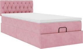 vidaXL Οθωμανικό κρεβάτι με στρώμα ροζ 100x200cm Velvet