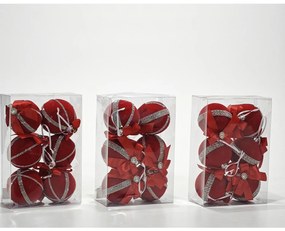 Χριστουγεννιάτικη Μπάλα Κόκκινο 80mm Σετ 6Τμχ Σε 3 Σχέδια