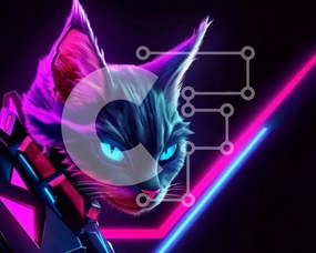 Intra Συλλεκτικό Ξύλινο Παζλ Plywood  4mm - Neon Cyberpunk Cat Σε Ξύλινο Κουτί - Διαστάσεις Puzzle: 10x10 cm – 25 κομμάτια
