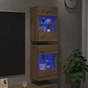 vidaXL Κρεμαστά ντουλάπια με φώτα LED για τηλεόραση 2 Τεμ. τεχνίτης Δρυς 40x30x60,5εκ.
