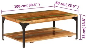 Τραπεζάκι Σαλονιού με Ράφι 100 x 60 x 35 εκ. Ανακυκλωμένο Ξύλο - Καφέ