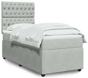 vidaXL Κρεβάτι Boxspring με Στρώμα Ανοιχτό Γκρι 100x200 εκ. Βελούδινο