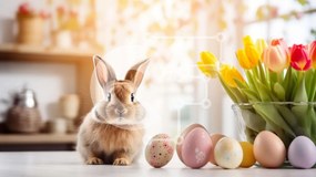 Intra Συλλεκτικό Ξύλινο Παζλ Plywood 4mm - Πασχαλινό λαγουδάκι με αυγά και τουλίπες Σε Ξύλινο Κουτί - Διαστάσεις: 10x10 cm – 25 κομμάτια