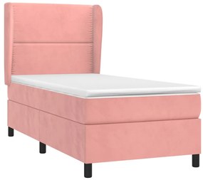 vidaXL Κρεβάτι Boxspring με Στρώμα Ροζ 100x200 εκ. Βελούδινο