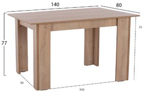 ΤΡΑΠΕΖΙ ΚΟΥΖΙΝΑΣ 140x80x77Υεκ. SONAMA OAK HM2429.01