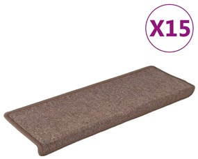 vidaXL Πατάκια Σκαλοπάτια 15 τεμ. Καφέ Ορθογώνια Άκρη 65x21x4 εκ.